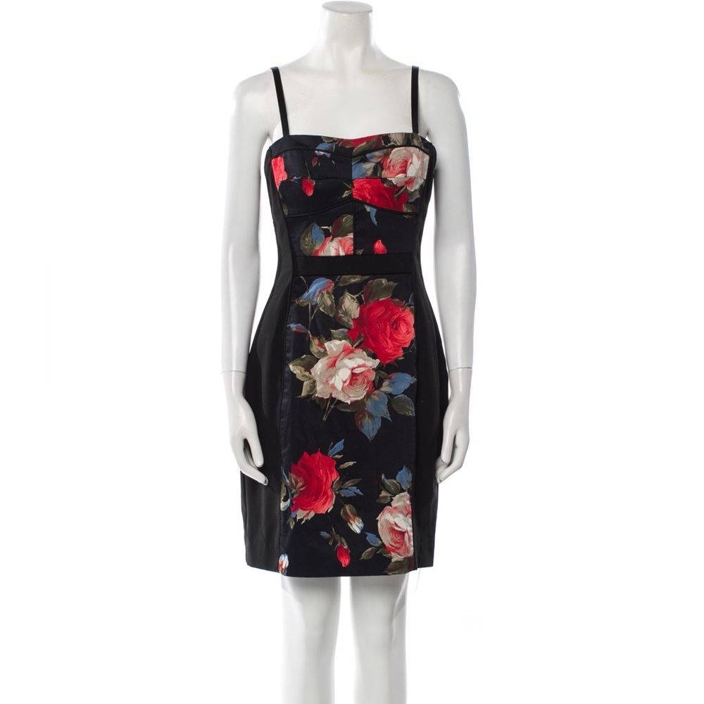 Black Halo Multi Color Floral Tailored Sculpt Corsage Midi Dress Women’s Size 8